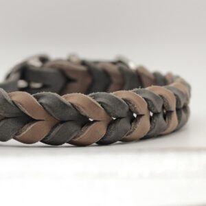 Geflochtenes Fettlederhalsband Grau & Blau
